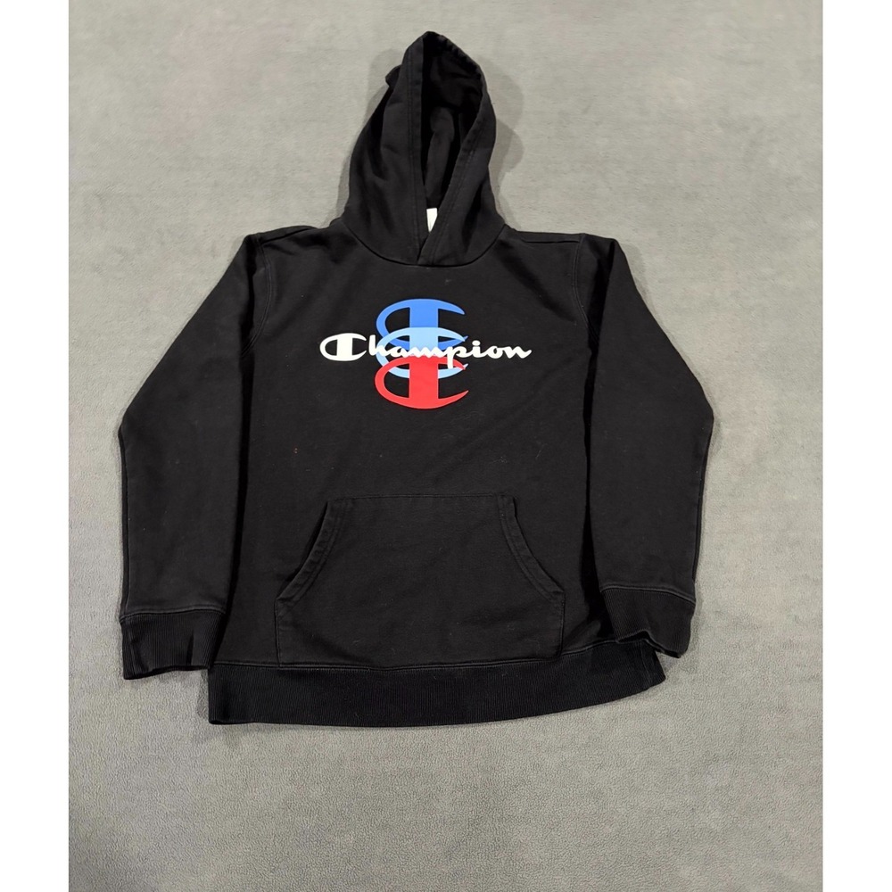 Champion Triple C Hoodie Boys L (14-16) Black Spellout Logo Fleece‎ Lined Cotton